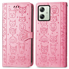 Custodia Portafoglio In Pelle Fantasia Modello Cover con Supporto S03D per Motorola Moto G54 5G Rosa