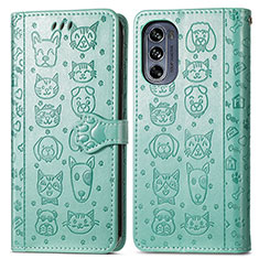 Custodia Portafoglio In Pelle Fantasia Modello Cover con Supporto S03D per Motorola Moto G62 5G Verde