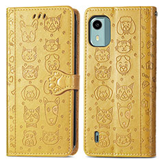 Custodia Portafoglio In Pelle Fantasia Modello Cover con Supporto S03D per Nokia C12 Giallo