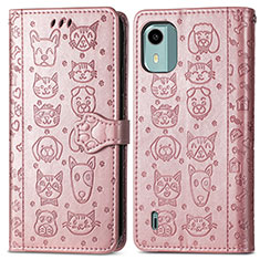 Custodia Portafoglio In Pelle Fantasia Modello Cover con Supporto S03D per Nokia C12 Oro Rosa