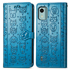 Custodia Portafoglio In Pelle Fantasia Modello Cover con Supporto S03D per Nokia C12 Plus Blu