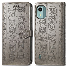 Custodia Portafoglio In Pelle Fantasia Modello Cover con Supporto S03D per Nokia C12 Plus Grigio