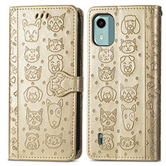 Custodia Portafoglio In Pelle Fantasia Modello Cover con Supporto S03D per Nokia C12 Plus Oro