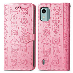 Custodia Portafoglio In Pelle Fantasia Modello Cover con Supporto S03D per Nokia C12 Plus Rosa