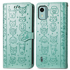 Custodia Portafoglio In Pelle Fantasia Modello Cover con Supporto S03D per Nokia C12 Plus Verde