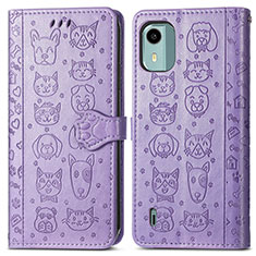 Custodia Portafoglio In Pelle Fantasia Modello Cover con Supporto S03D per Nokia C12 Viola