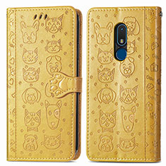 Custodia Portafoglio In Pelle Fantasia Modello Cover con Supporto S03D per Nokia C3 Giallo