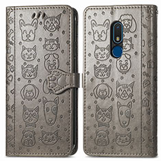 Custodia Portafoglio In Pelle Fantasia Modello Cover con Supporto S03D per Nokia C3 Grigio