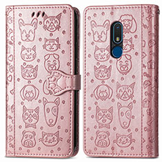 Custodia Portafoglio In Pelle Fantasia Modello Cover con Supporto S03D per Nokia C3 Oro Rosa