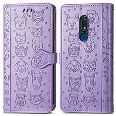 Custodia Portafoglio In Pelle Fantasia Modello Cover con Supporto S03D per Nokia C3 Viola