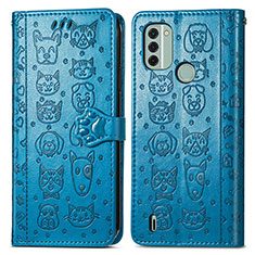 Custodia Portafoglio In Pelle Fantasia Modello Cover con Supporto S03D per Nokia C31 Blu