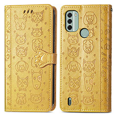 Custodia Portafoglio In Pelle Fantasia Modello Cover con Supporto S03D per Nokia C31 Giallo