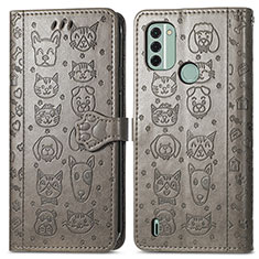 Custodia Portafoglio In Pelle Fantasia Modello Cover con Supporto S03D per Nokia C31 Grigio