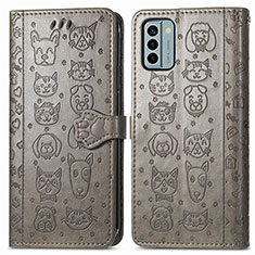 Custodia Portafoglio In Pelle Fantasia Modello Cover con Supporto S03D per Nokia G22 Grigio