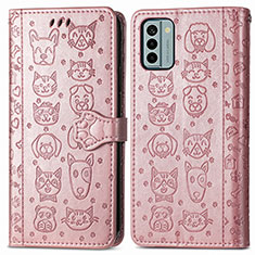 Custodia Portafoglio In Pelle Fantasia Modello Cover con Supporto S03D per Nokia G22 Oro Rosa