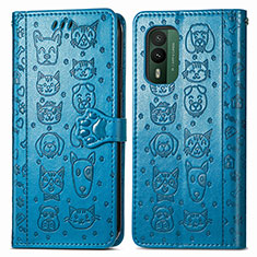 Custodia Portafoglio In Pelle Fantasia Modello Cover con Supporto S03D per Nokia XR21 Blu