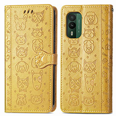 Custodia Portafoglio In Pelle Fantasia Modello Cover con Supporto S03D per Nokia XR21 Giallo