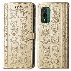 Custodia Portafoglio In Pelle Fantasia Modello Cover con Supporto S03D per Nokia XR21 Oro