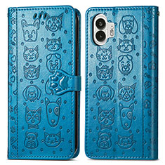 Custodia Portafoglio In Pelle Fantasia Modello Cover con Supporto S03D per Nothing Phone 2 Blu