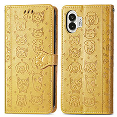 Custodia Portafoglio In Pelle Fantasia Modello Cover con Supporto S03D per Nothing Phone 2 Giallo