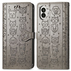 Custodia Portafoglio In Pelle Fantasia Modello Cover con Supporto S03D per Nothing Phone 2 Grigio