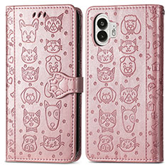 Custodia Portafoglio In Pelle Fantasia Modello Cover con Supporto S03D per Nothing Phone 2 Oro Rosa