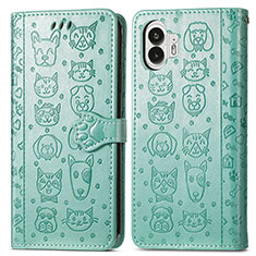 Custodia Portafoglio In Pelle Fantasia Modello Cover con Supporto S03D per Nothing Phone 2 Verde