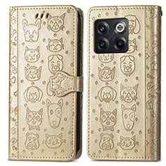 Custodia Portafoglio In Pelle Fantasia Modello Cover con Supporto S03D per OnePlus 10T 5G Oro