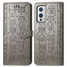 Custodia Portafoglio In Pelle Fantasia Modello Cover con Supporto S03D per OnePlus 9 5G Grigio