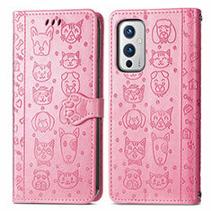 Custodia Portafoglio In Pelle Fantasia Modello Cover con Supporto S03D per OnePlus 9 5G Rosa