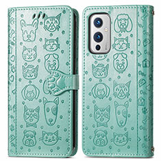 Custodia Portafoglio In Pelle Fantasia Modello Cover con Supporto S03D per OnePlus 9 5G Verde