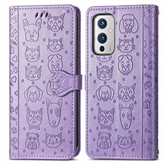 Custodia Portafoglio In Pelle Fantasia Modello Cover con Supporto S03D per OnePlus 9 5G Viola