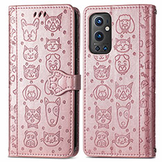 Custodia Portafoglio In Pelle Fantasia Modello Cover con Supporto S03D per OnePlus 9 Pro 5G Oro Rosa