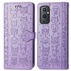 Custodia Portafoglio In Pelle Fantasia Modello Cover con Supporto S03D per OnePlus 9 Pro 5G Viola