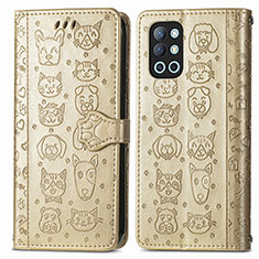 Custodia Portafoglio In Pelle Fantasia Modello Cover con Supporto S03D per OnePlus 9R 5G Oro