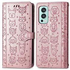 Custodia Portafoglio In Pelle Fantasia Modello Cover con Supporto S03D per OnePlus Nord 2 5G Oro Rosa