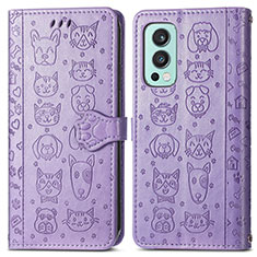 Custodia Portafoglio In Pelle Fantasia Modello Cover con Supporto S03D per OnePlus Nord 2 5G Viola