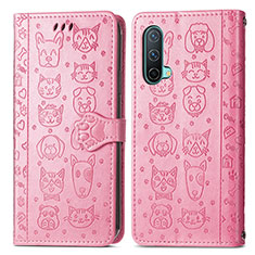 Custodia Portafoglio In Pelle Fantasia Modello Cover con Supporto S03D per OnePlus Nord CE 5G Rosa