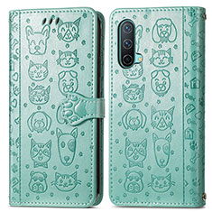 Custodia Portafoglio In Pelle Fantasia Modello Cover con Supporto S03D per OnePlus Nord CE 5G Verde