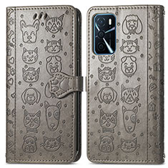 Custodia Portafoglio In Pelle Fantasia Modello Cover con Supporto S03D per Oppo A16 Grigio