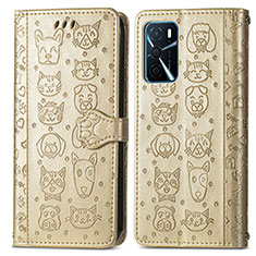 Custodia Portafoglio In Pelle Fantasia Modello Cover con Supporto S03D per Oppo A16 Oro