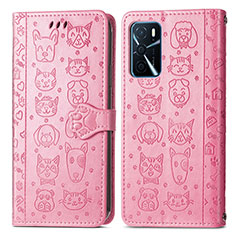 Custodia Portafoglio In Pelle Fantasia Modello Cover con Supporto S03D per Oppo A16 Rosa