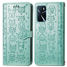 Custodia Portafoglio In Pelle Fantasia Modello Cover con Supporto S03D per Oppo A16 Verde