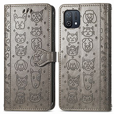 Custodia Portafoglio In Pelle Fantasia Modello Cover con Supporto S03D per Oppo A16K Grigio