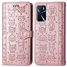 Custodia Portafoglio In Pelle Fantasia Modello Cover con Supporto S03D per Oppo A16s Oro Rosa