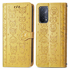 Custodia Portafoglio In Pelle Fantasia Modello Cover con Supporto S03D per Oppo A54 5G Giallo