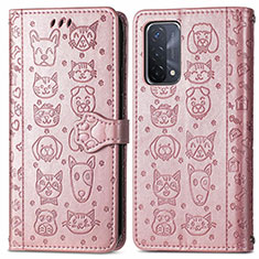 Custodia Portafoglio In Pelle Fantasia Modello Cover con Supporto S03D per Oppo A54 5G Oro Rosa