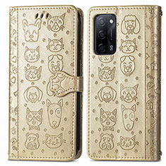 Custodia Portafoglio In Pelle Fantasia Modello Cover con Supporto S03D per Oppo A55 5G Oro