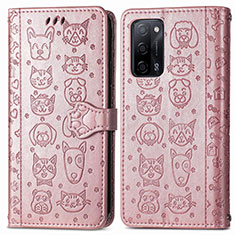 Custodia Portafoglio In Pelle Fantasia Modello Cover con Supporto S03D per Oppo A55 5G Oro Rosa