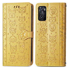 Custodia Portafoglio In Pelle Fantasia Modello Cover con Supporto S03D per Oppo A55S 5G Giallo